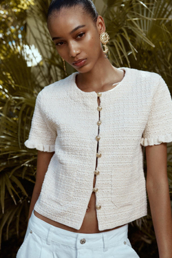 ZARA ТРИКОТАЖНЫЙ КАРДИГАН С ВОЛАНАМИ, ЭКРЮ