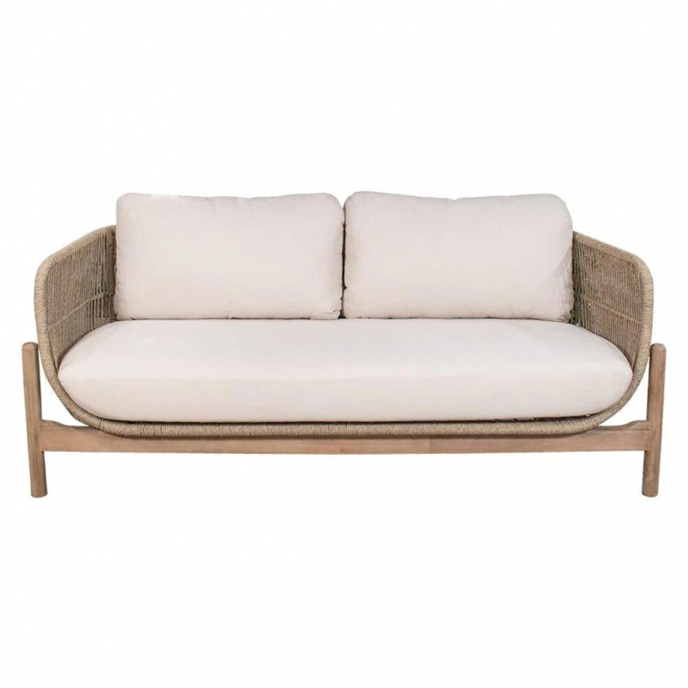 Диван деревянный плетеный двухместный Tagliamento Talara, бежевый, лен