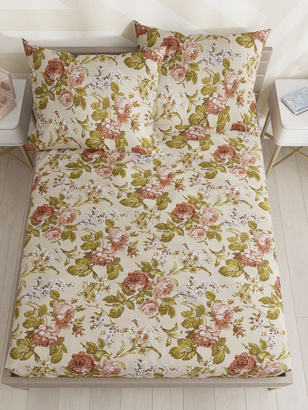 Постельное белье "Винтаж" 1,5-сп   наволочка 50х70 1шт Простынь на резинке 90х200 см  Пододеяльник 145х215 см  Сказка сатин