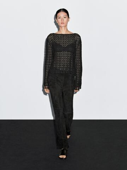 Massimo Dutti Свитер из кружева кроше с ажурным узором, черный