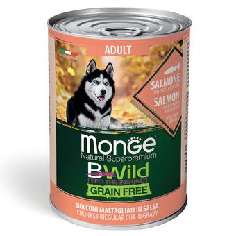 Влажный корм Monge Dog BWild GRAIN FREE для взрослых собак, беззерновой, из лосося с тыквой и кабачками, консервы 400 г - 24 шт