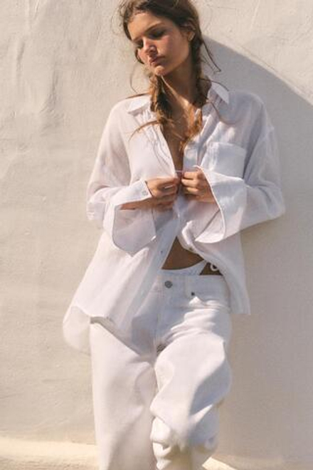 ZARA РУБАШКА ОВЕРСАЙЗ С КАРМАНОМ, БЕЛЫЙ