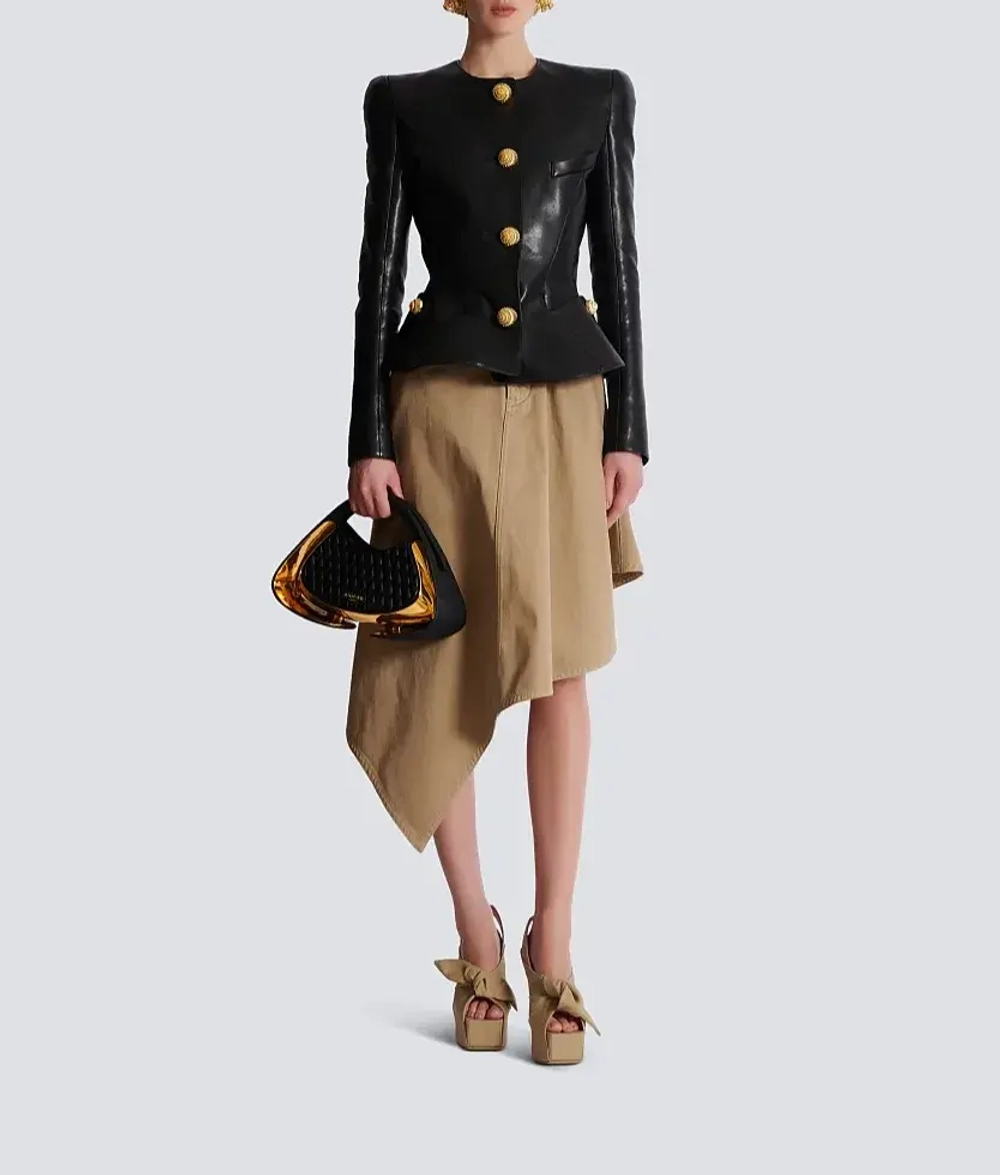 Куртка-пеплум из кожи ягнёнка от Balmain