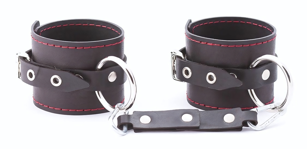 БДСМ-комплект: большая распорка и оковы (Цвет: черный с красным)
