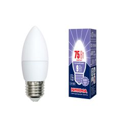 LED-C37-9W-DW-E27-FR-NR Лампа светодиодная. Форма свеча. матовая. Серия Norma. Дневной белый свет 6500K. Картон. ТМ Volpe
