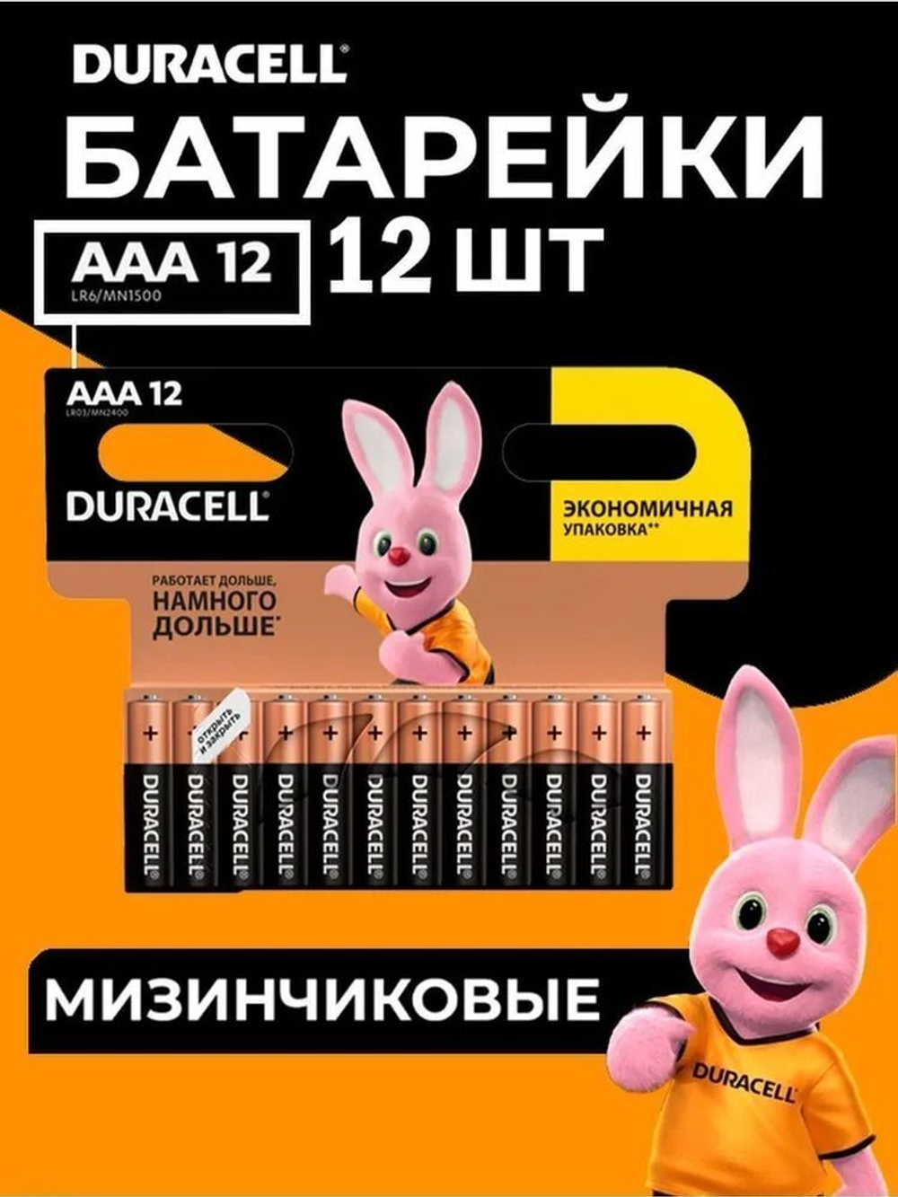 Батарейки щелочные (алкалиновые) Duracell Basic ААA LR03-MN2400, 1,5В, 12шт (мизинчиковые)