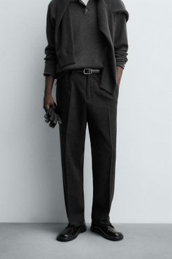 ZARA БРЮКИ ИЗ ХЛОПКА И ШЕРСТИ С РЕЛЬЕФНЫМ УЗОРОМ — LIMITED EDITION, СЕРЫЙ