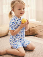 Купальник слитный на молнии для девочки Next AB7-032, Синий, Белый