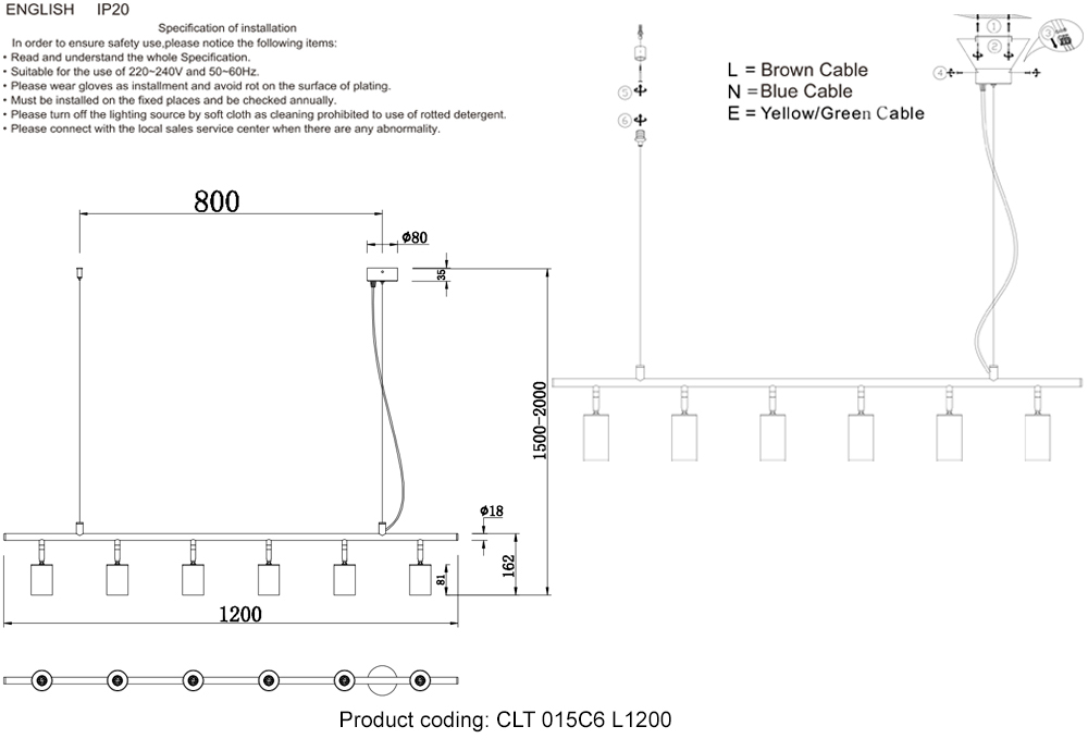 Светильник потолочный Crystal Lux RIVO SP6 L1200 BL