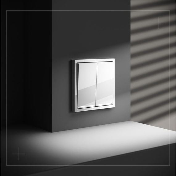 Выключатель встраиваемый Voltum S70 двухклавишный с подсветкой 10А, (белый глянцевый) VLS020201