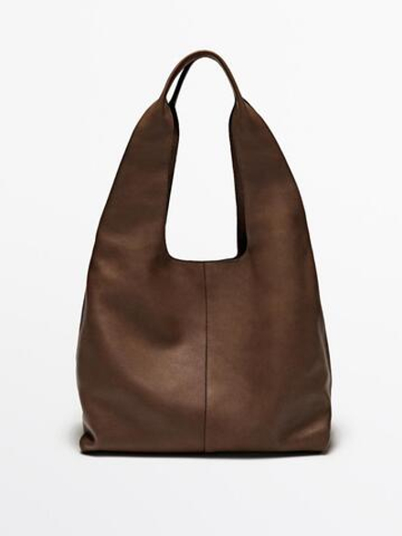 Massimo Dutti Сумка-шопер из кожи наппа, цвет кожи