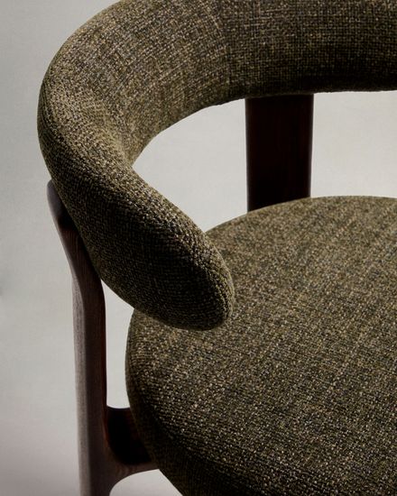 Барный стул Granite из зеленой синели и ясеня с отделкой орех 75 см