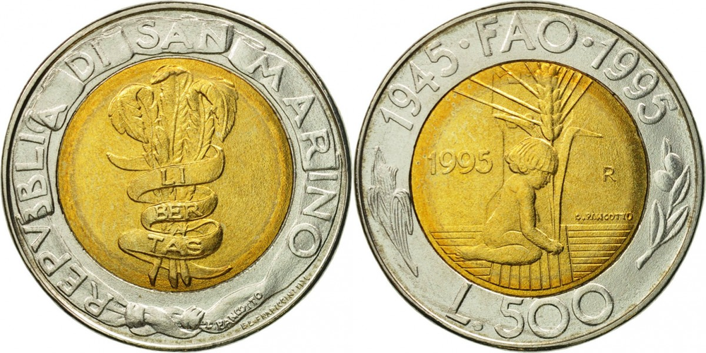 Сан-Марино 500 лир, 1995 ФАО UNC