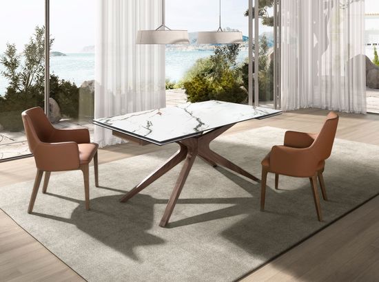 Прямоугольный раздвижной обеденный стол 1157 из керамики в отделке под мрамор Испания