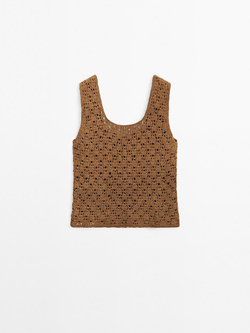 Massimo Dutti Замшевый топ из кружева кроше, коричневый