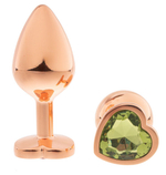 Золотистая анальная пробка OYO с зеленым кристаллом-сердцем - 7,3 см. (Цвет: зеленый)