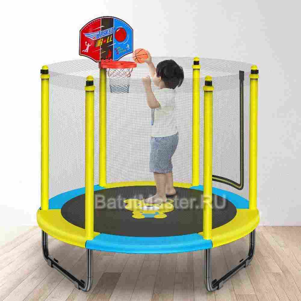 Каркасный батут для детей, с баскетбольным кольцом, диаметр 5 фт