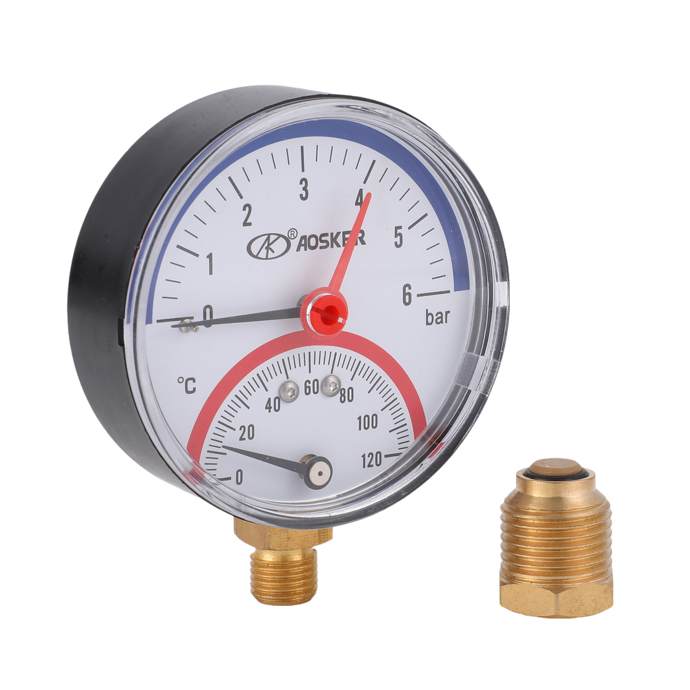 Термоманометр радиальный AOSKER (ф15) 1/2"НР 10 бар - 120℃