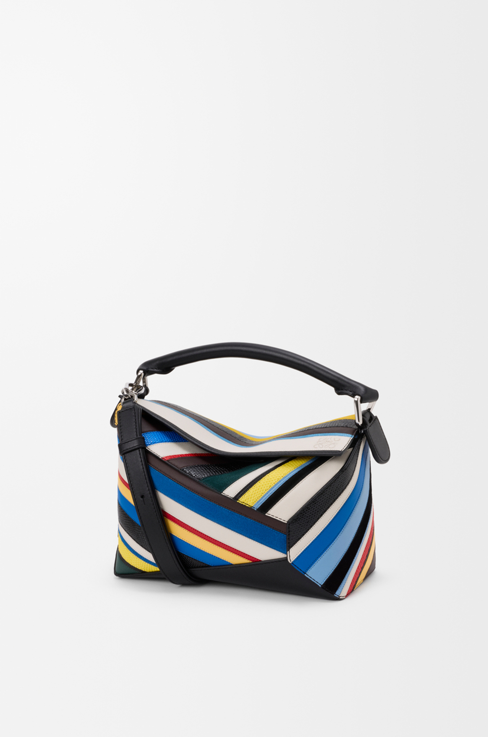 Loewe Сумка Stripes Small Puzzle Edge из телячьей кожи наппа, замши и кожи ящерицы, разноцветный