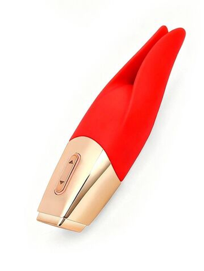 Красный мини-вибратор с раздвоенным кончиком - 12,3 см. (Цвет: красный)