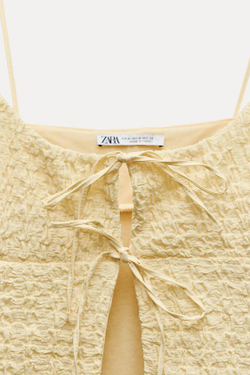 ZARA УКОРОЧЕННЫЙ ТОП ИЗ РЕЛЬЕФНОЙ ТКАНИ, ЖЕЛТЫЙ