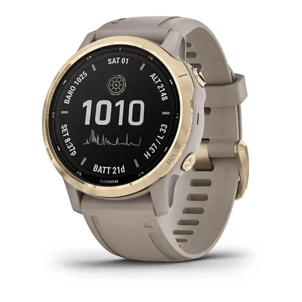 Спортивные наручные часы Garmin Fenix 6s Pro Solar золотистый с песочным ремешком 010-02409-11