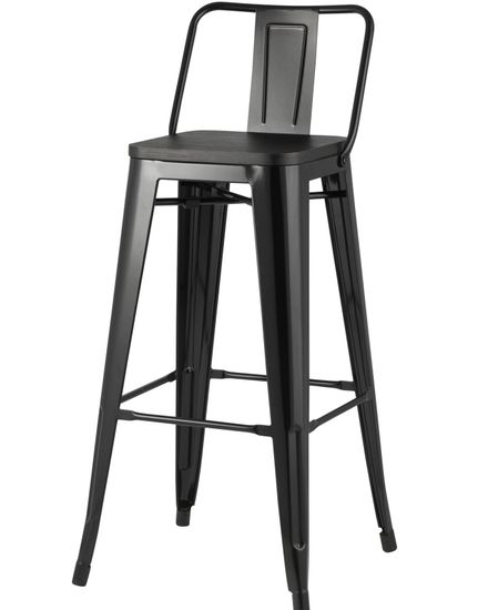 Стул полубарный TOLIX WOOD со спинкой черный глянцевый