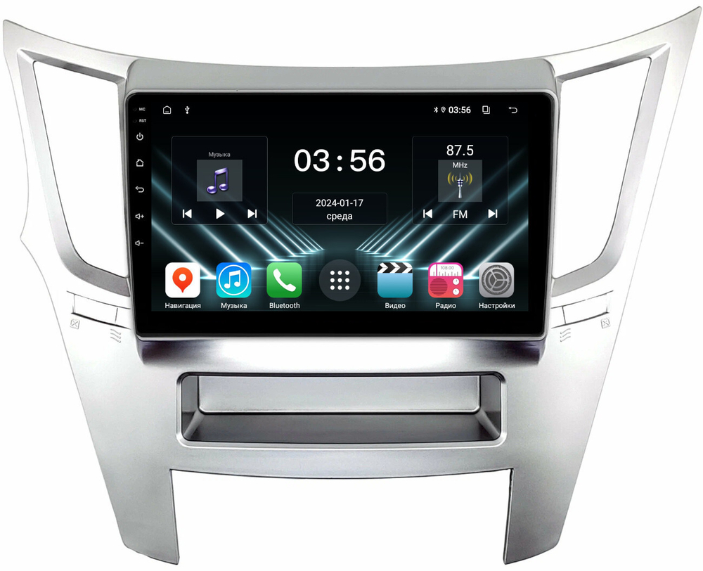 Магнитола для Subaru Legacy 5, Outback 4 2009-2014 (левый руль, рамка серебро) - FarCar DX061M монитор 9.5" IPS на Android 13, 4+64Гб, CarPlay