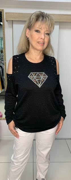 Черный джемпер со стразовым принтом