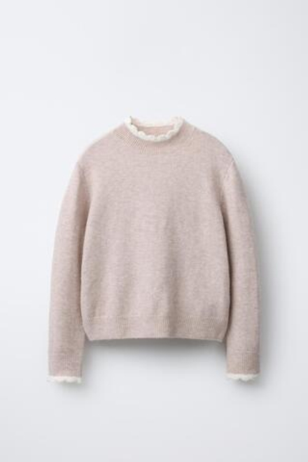ZARA ТРИКОТАЖНЫЙ ДЖЕМПЕР С ОТДЕЛКОЙ КРЮЧКОМ, БЕЖЕВЫЙ