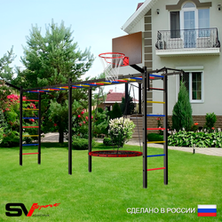 Уличная шведская стенка Sv Sport рукоход х 2 У52111К (Турник/Гнездо 80см/Щит баскет/Кронш бокс)