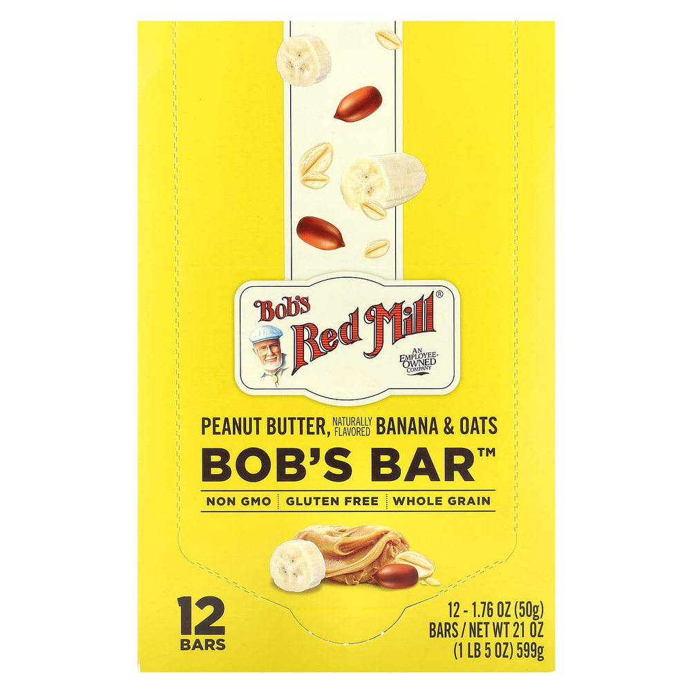Bob's Red Mill, Bob's Bar ™, арахисовая паста, банан и овес, 12 батончиков по 50 г (1,76 унции)