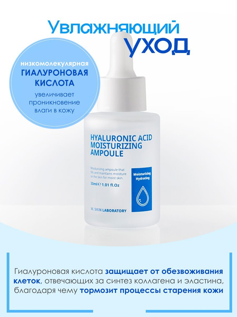 Ампульная сыворотка с гиалуроновой кислотой W.Skin Hyaluronic Acid Moisturizing Ampoule, 30мл