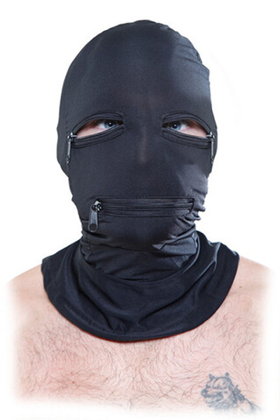 Эластичный шлем для эротических игр Zipper Face Hood Black (Цвет: черный)