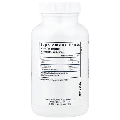 Vital Nutrients, масло первоцвета вечернего, 250 капсул