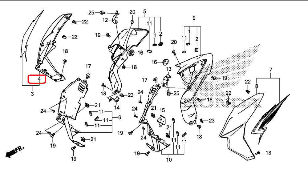 64311-MJE-D40ZH. SHROUD A, R. Without labels, NHA96P, Pearl Metalloid White. CB650F 2014-2016