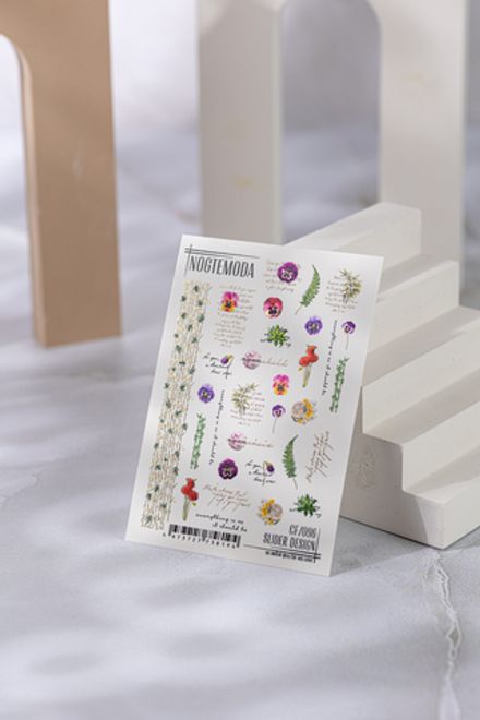 Nogtemoda Слайдер дизайн combi CF096 цветы, надписи, золото