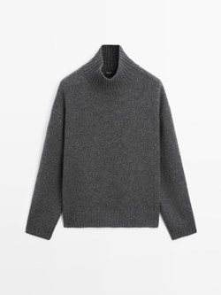 Massimo Dutti Шерстяной вязаный свитер с высоким воротником, серый