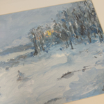 Картина авторская маслом на бумаге в паспарту 30х40 см на стену для интерьера "Морозный рассвет"