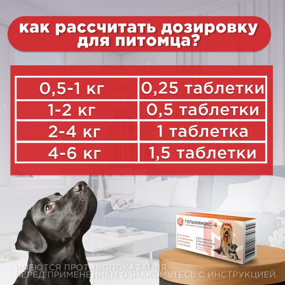 Таблетки от гельминтов Гельмимакс-4 для щенков и взрослых собак мелких пород у 2 таблетки 120мг