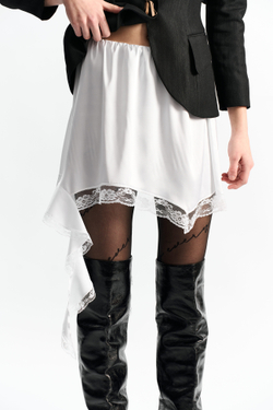 Юбка-мини с кружевом и воланом 1277 молоко