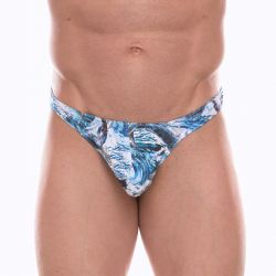 Мужские трусы тонги с голубым принтом Don Moris DM072280