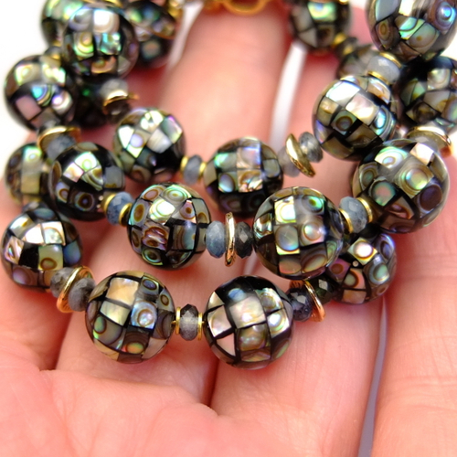 Бусы с чёрным перламутром и аквамарином