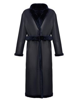 Синяя двусторонняя дубленка из овчины