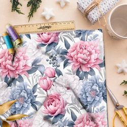 Ткань премиум шелк искусственный Армани пастельные пионы