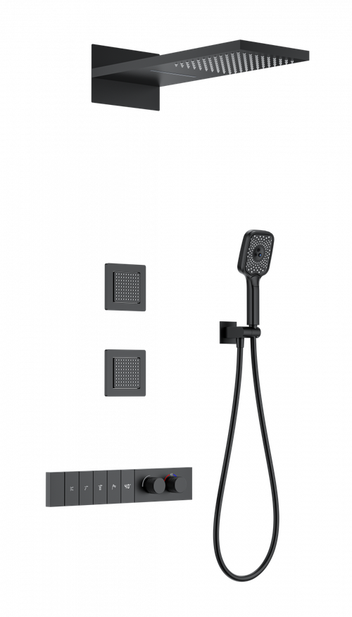 Душевая система с термостатом встраиваемая WONZON & WOGHAND, Черный матовый (WW-D4538-A-MB)