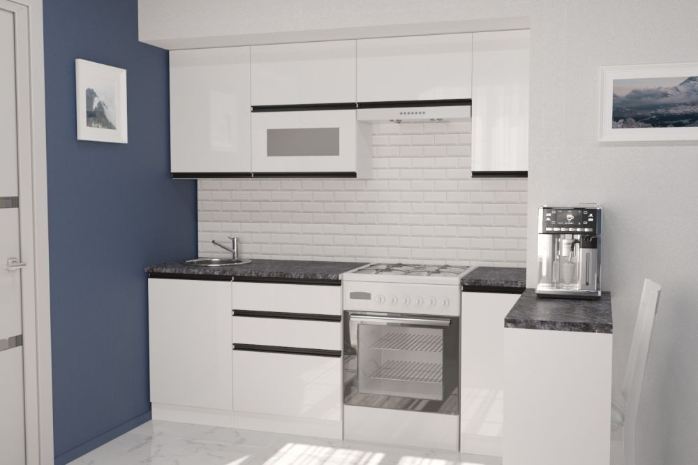 Кухонный гарнитур Лотос базис 2400мм (Белый глянец/Белый, Кастилло темный)