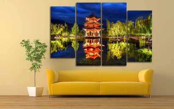 Модульная картина "Вечер в японском саду"