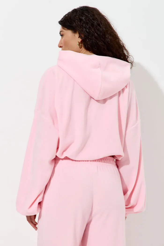 Худи на молнии из велюровой ткани розового цвета