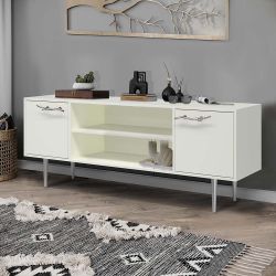 Тумба под ТВ Арт Колор matte 155см Стайл Сильвер Белый опал матовый